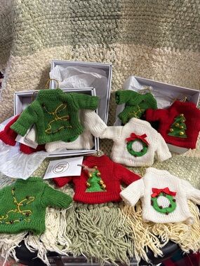 Holiday Mini Sweater Ornaments - Red, Green, White